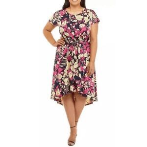 Robbie Bee Floral Plus Size High-Low Midi Dress  3X